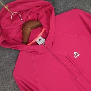 Adidas Techfit Climalite Womens Large Pink 1/4 Zip Hoodie Running Shirt Jacket